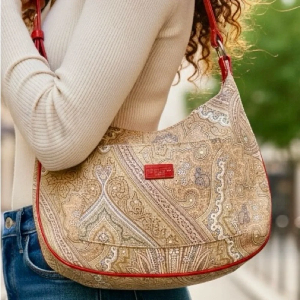 ETRO Profumi Tan Red & Gray Paisley Shoulder Bag